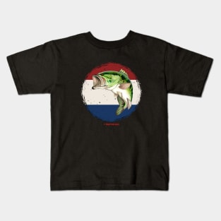 Largemouth Bass with Red, White and Blue Background Kids T-Shirt